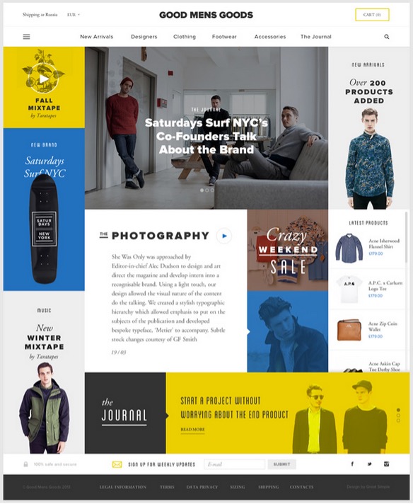 The home page of Good Mens Goods website